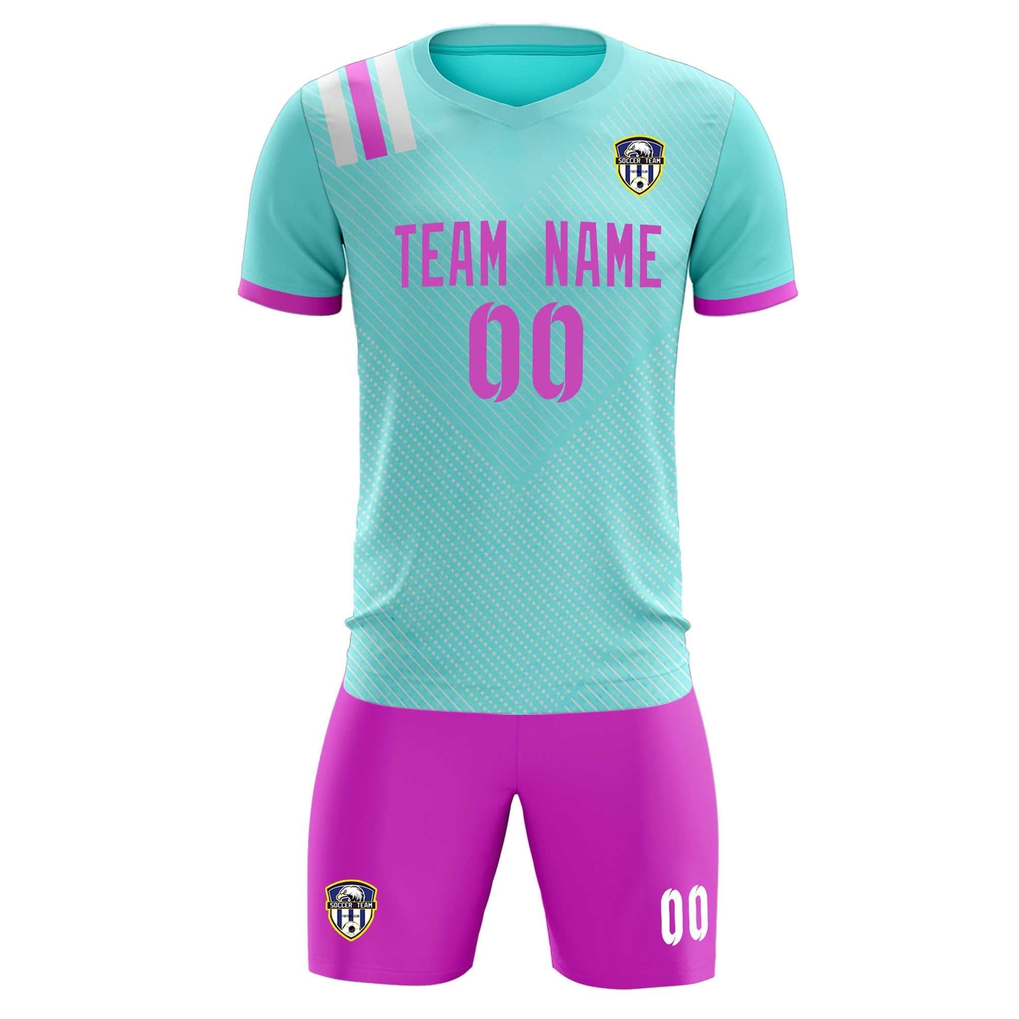 Custom Light Blue Striped Sportswear Football Kit Jersey For Adults