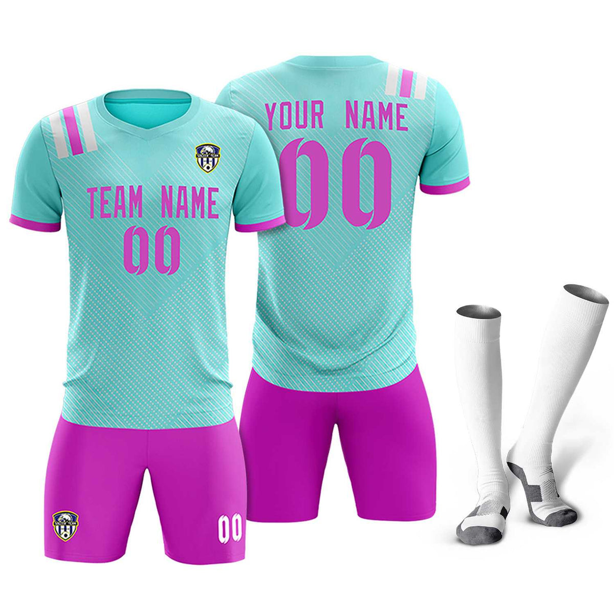 Custom Light Blue Striped Sportswear Football Kit Jersey For Adults