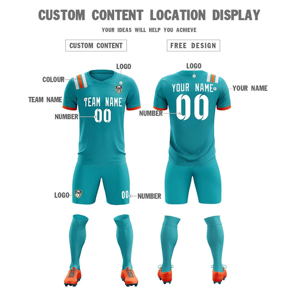 Custom Aqua Striped Sportswear Football Kit Jersey For Adults