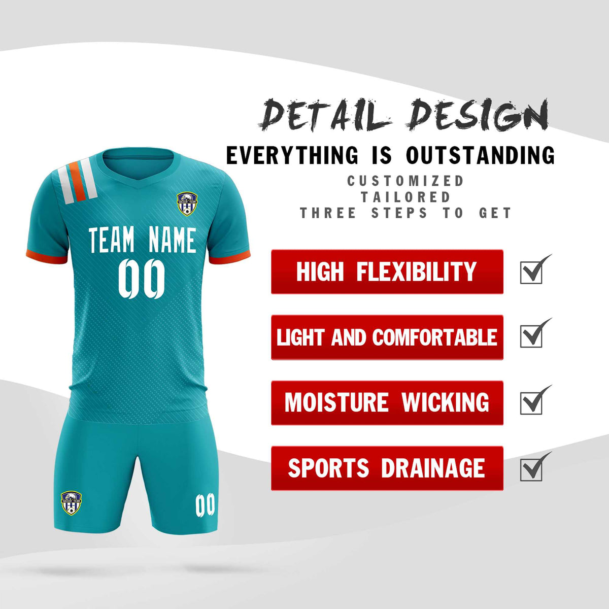 Custom Aqua Striped Sportswear Football Kit Jersey For Adults