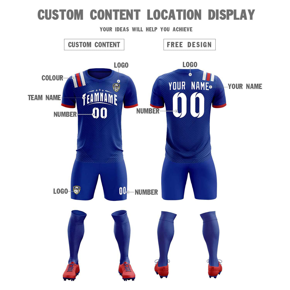 Custom Royal Striped Sportswear Football Kit Jersey For Adults