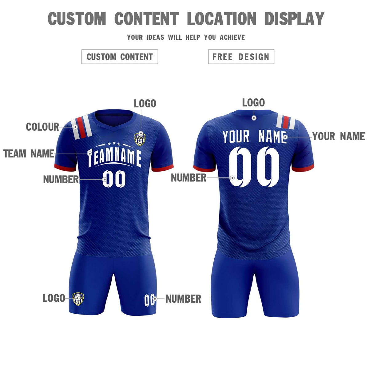 Custom Royal Striped Sportswear Football Kit Jersey For Adults