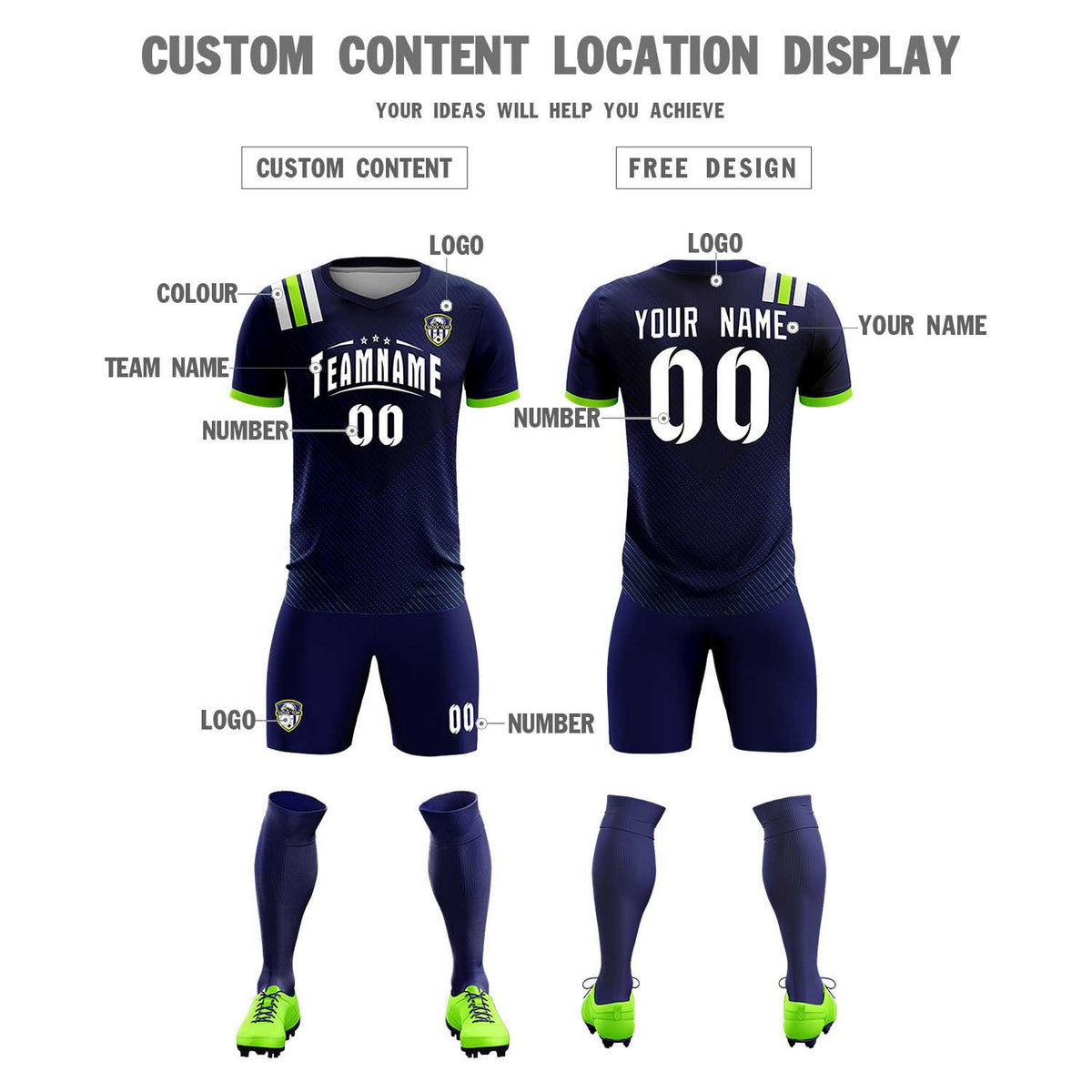 Custom Navy Striped Sportswear Football Kit Jersey For Adults