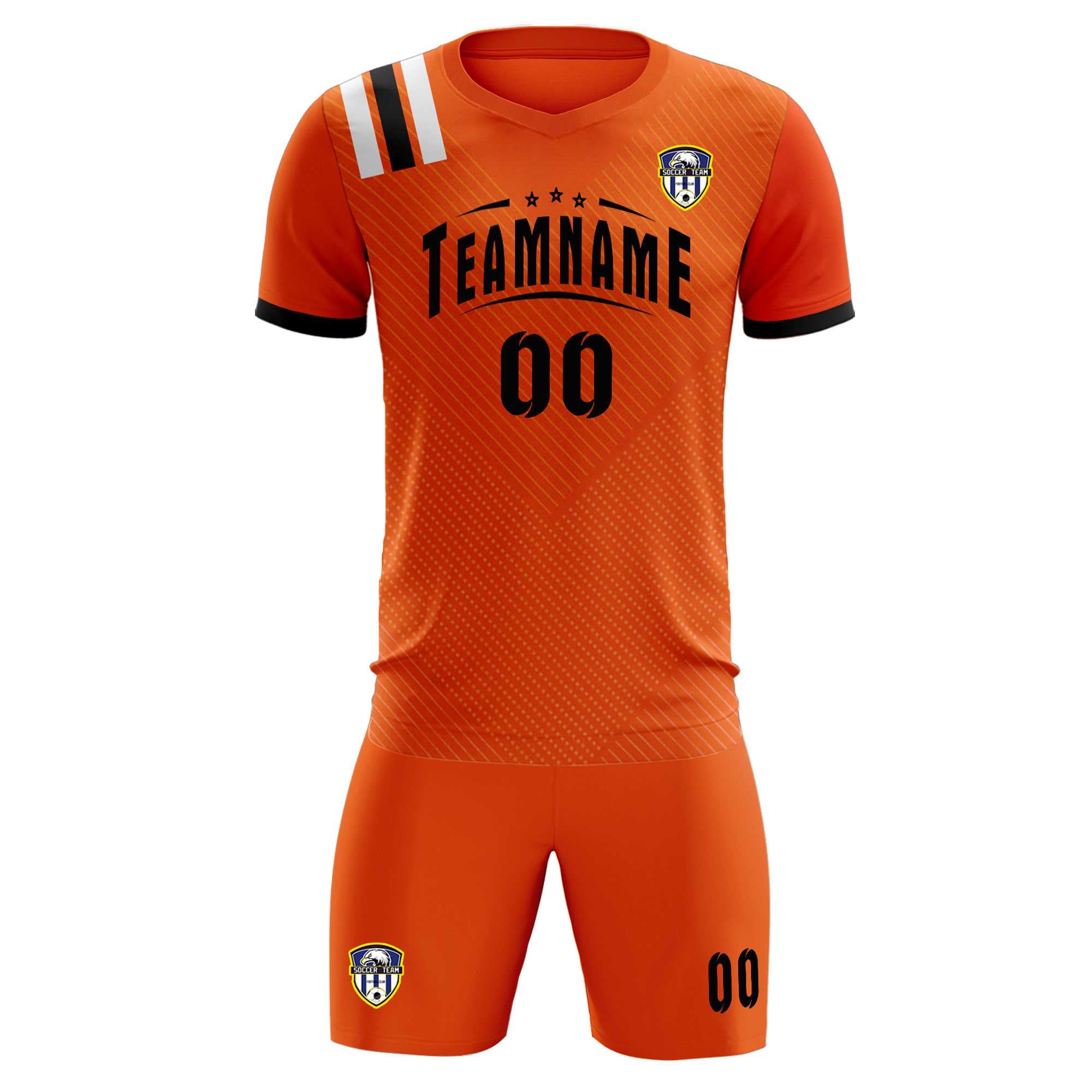 Custom Orange Striped Sportswear Football Kit Jersey For Adults