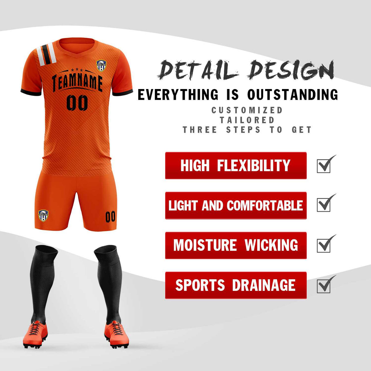 Custom Orange Striped Sportswear Football Kit Jersey For Adults