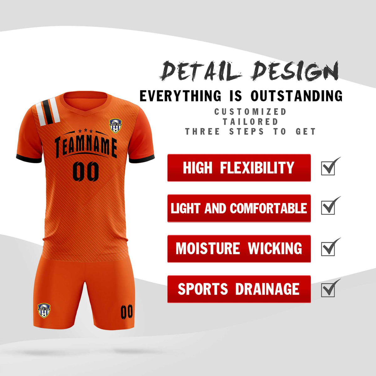 Custom Orange Striped Sportswear Football Kit Jersey For Adults