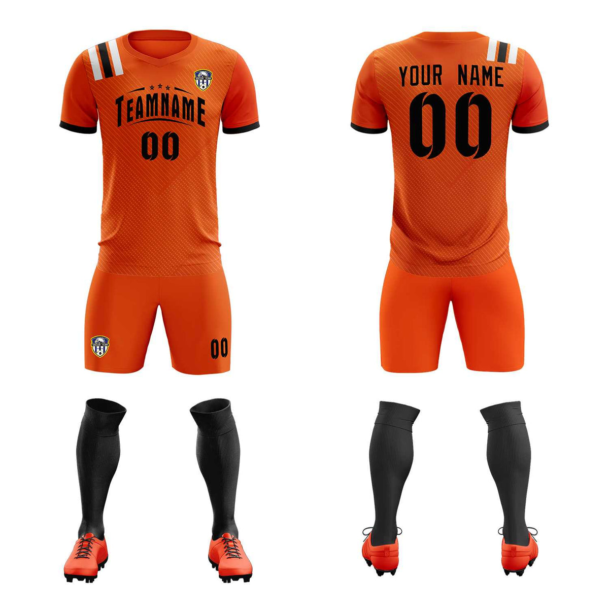 Custom Orange Striped Sportswear Football Kit Jersey For Adults