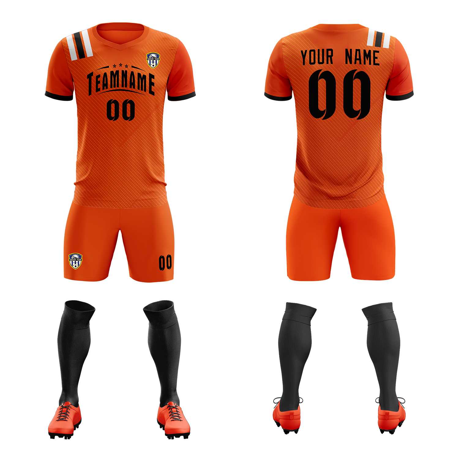 Custom Orange Striped Sportswear Football Kit Jersey For Adults