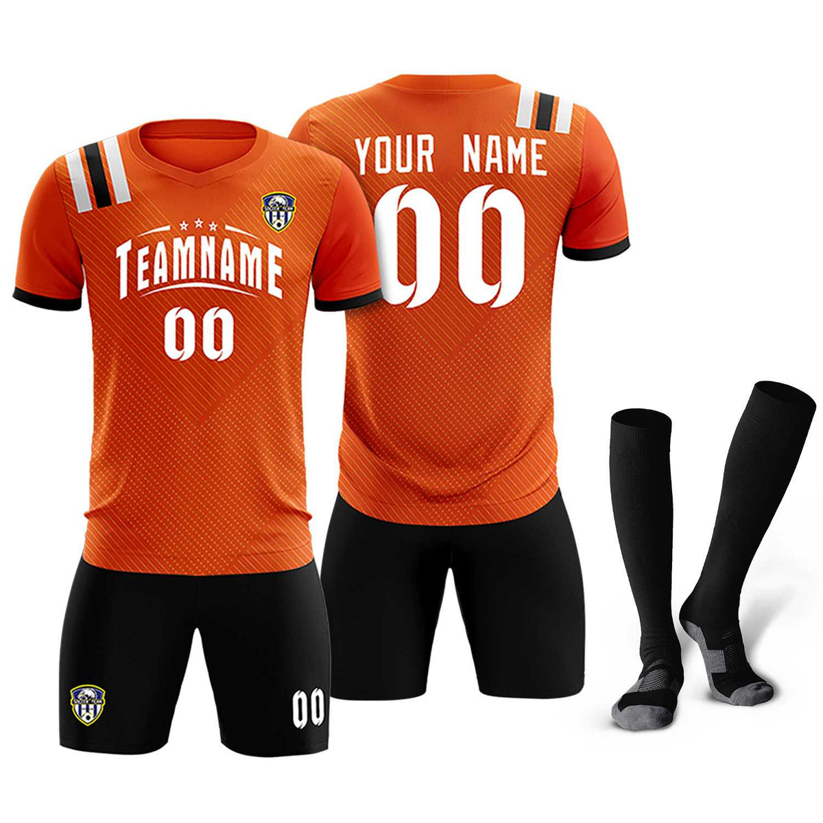 Custom Orange Striped Sportswear Football Kit Jersey For Adults