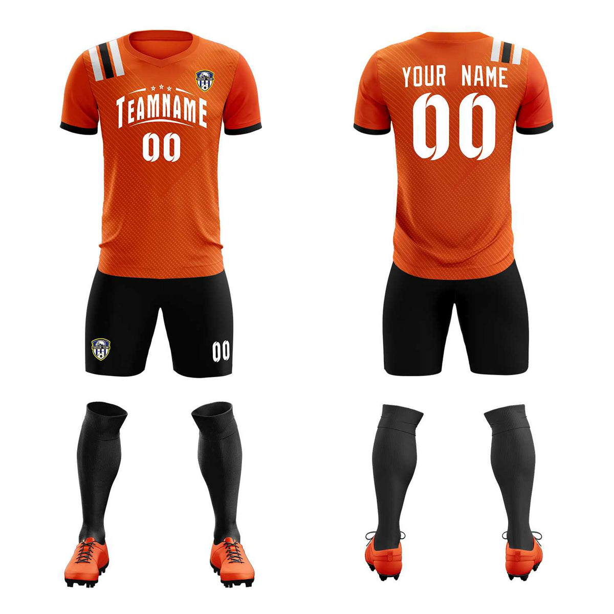 Custom Orange Striped Sportswear Football Kit Jersey For Adults