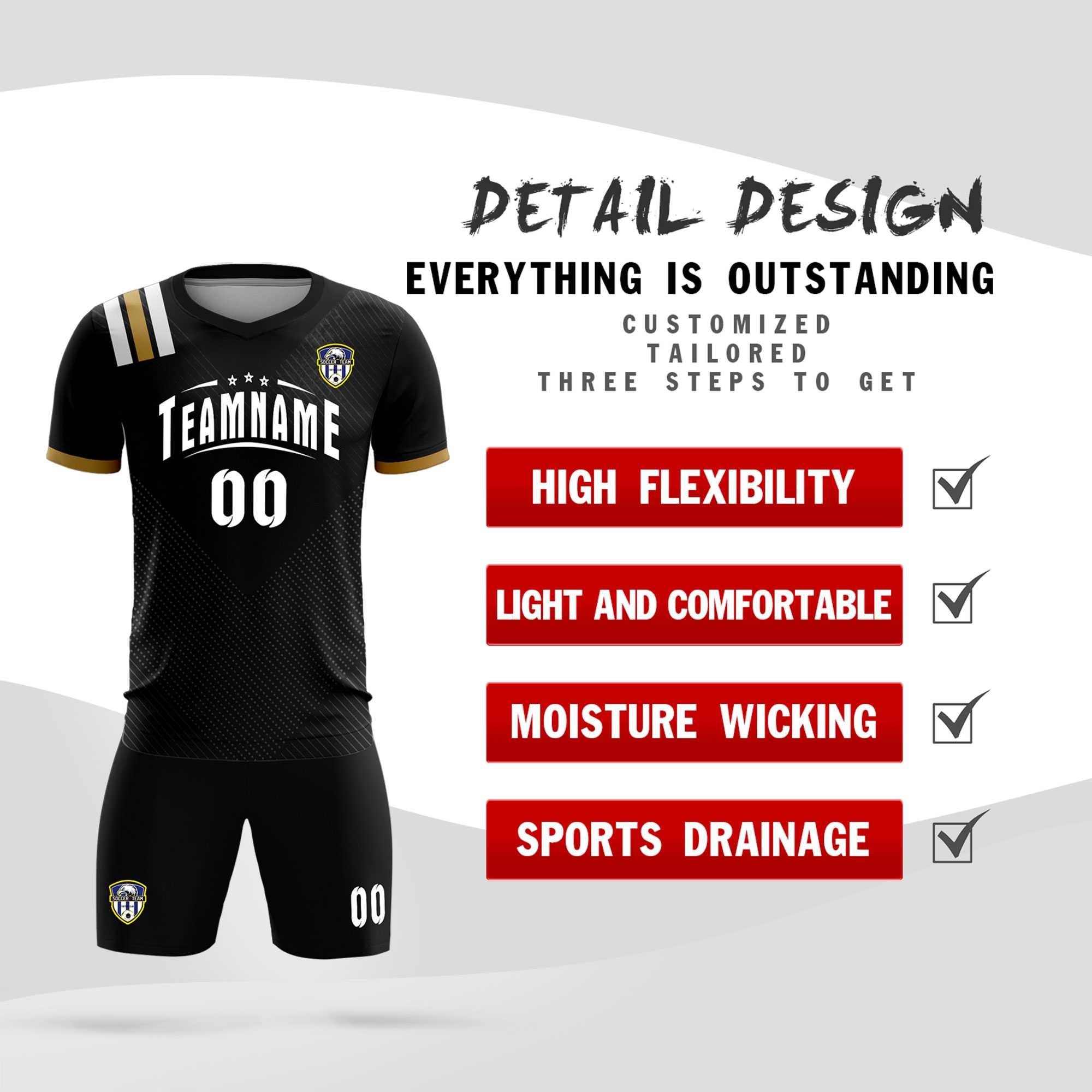 Custom Black Striped Sportswear Football Kit Jersey For Adults