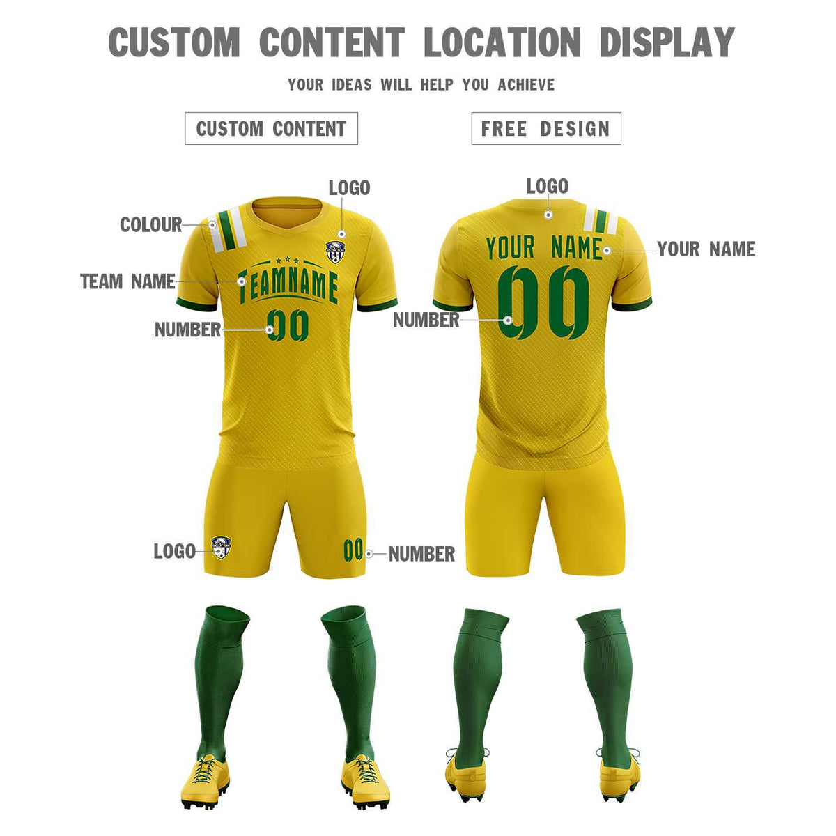 Custom Gold Striped Sportswear Football Kit Jersey For Adults