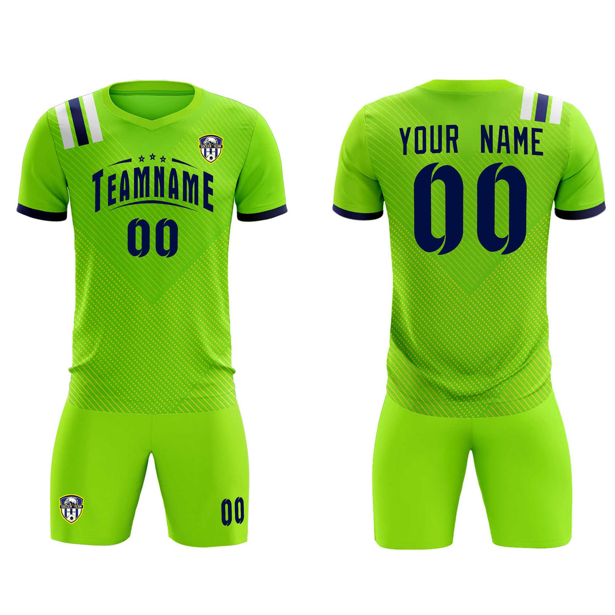Custom Neon Green Striped Sportswear Football Kit Jersey For Adults