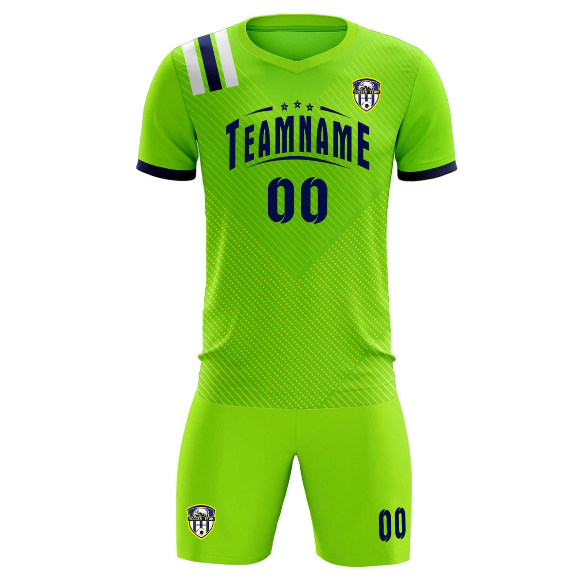 Custom Neon Green Striped Sportswear Football Kit Jersey For Adults