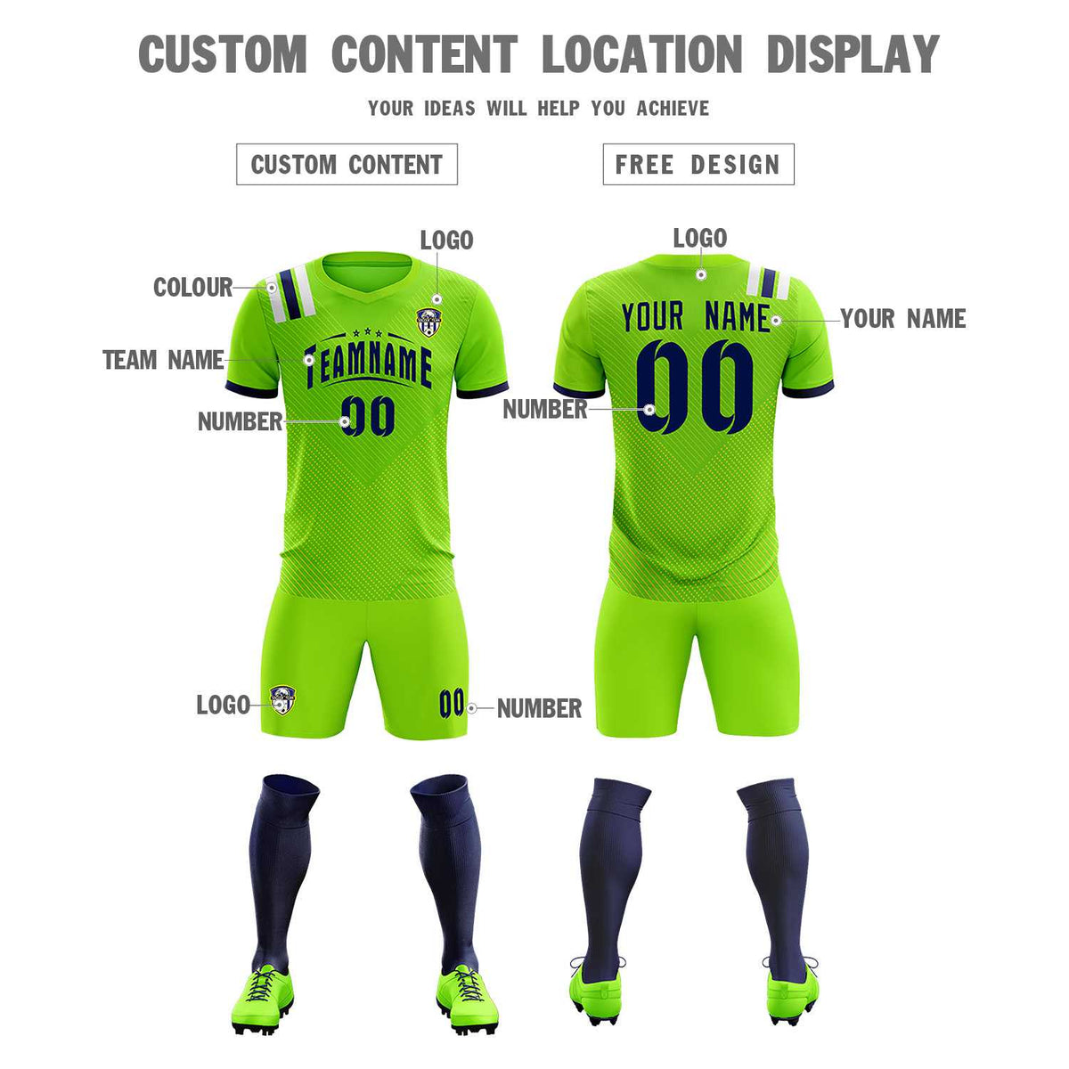 Custom Neon Green Striped Sportswear Football Kit Jersey For Adults