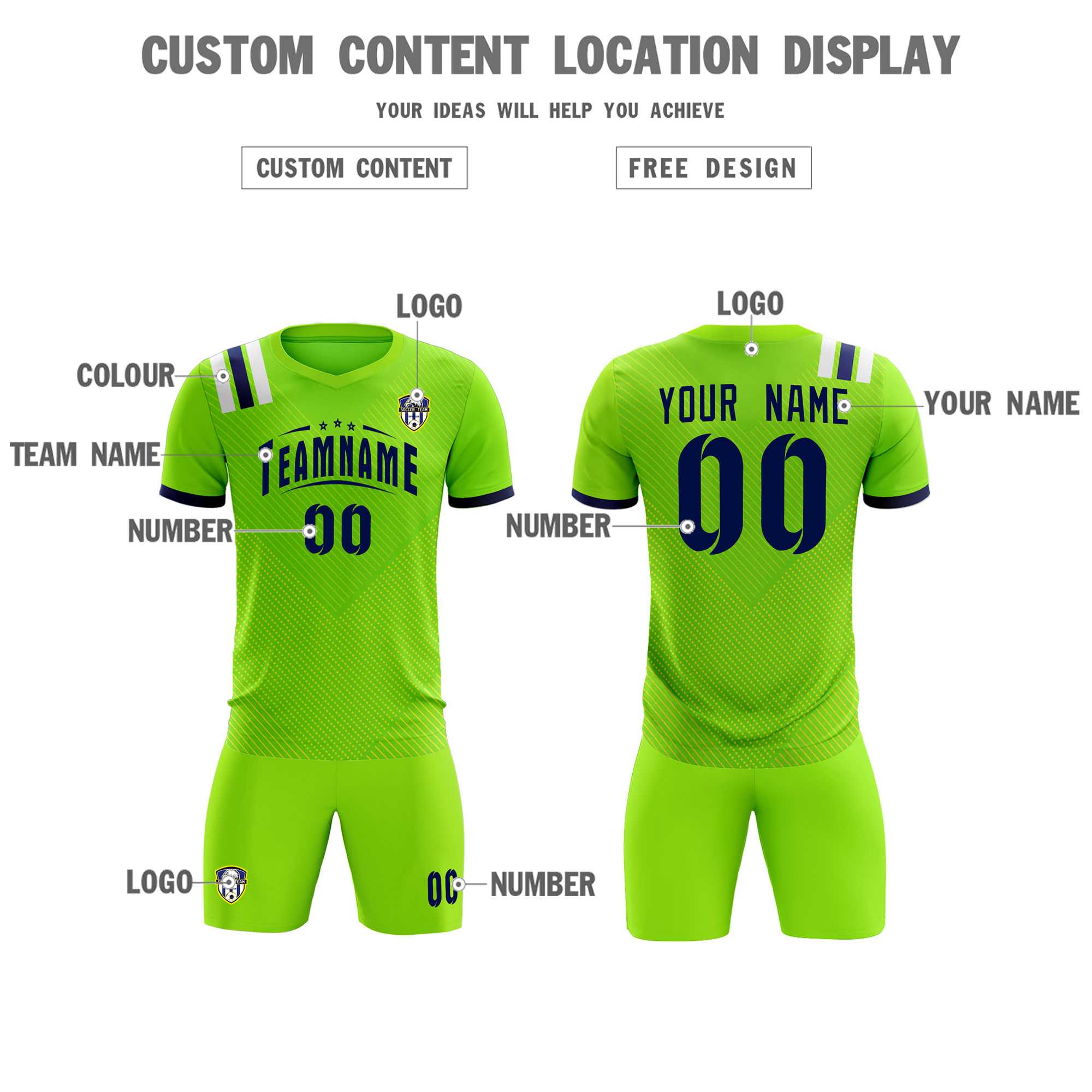 Custom Neon Green Striped Sportswear Football Kit Jersey For Adults