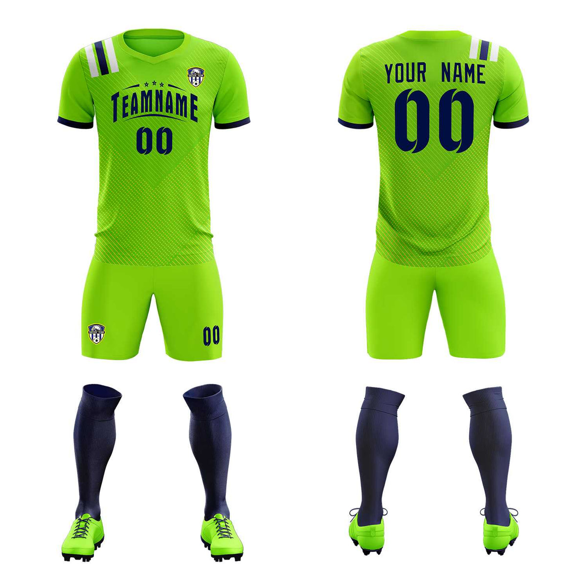 Custom Neon Green Striped Sportswear Football Kit Jersey For Adults
