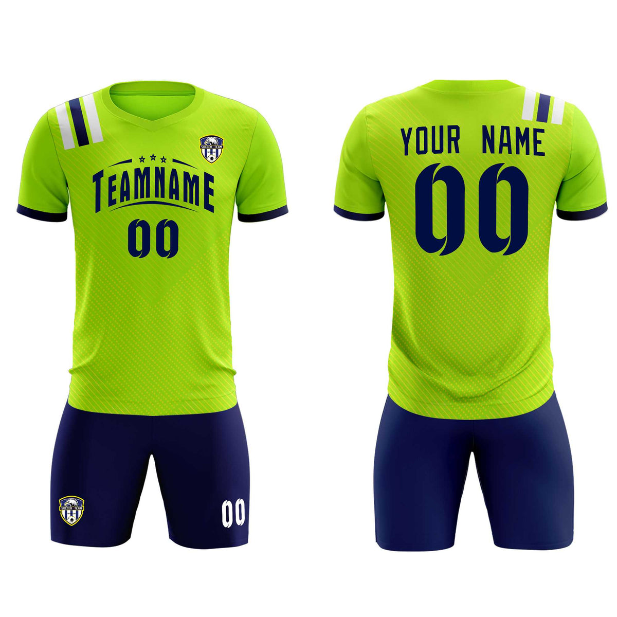 Custom Neon Green Striped Sportswear Football Kit Jersey For Adults
