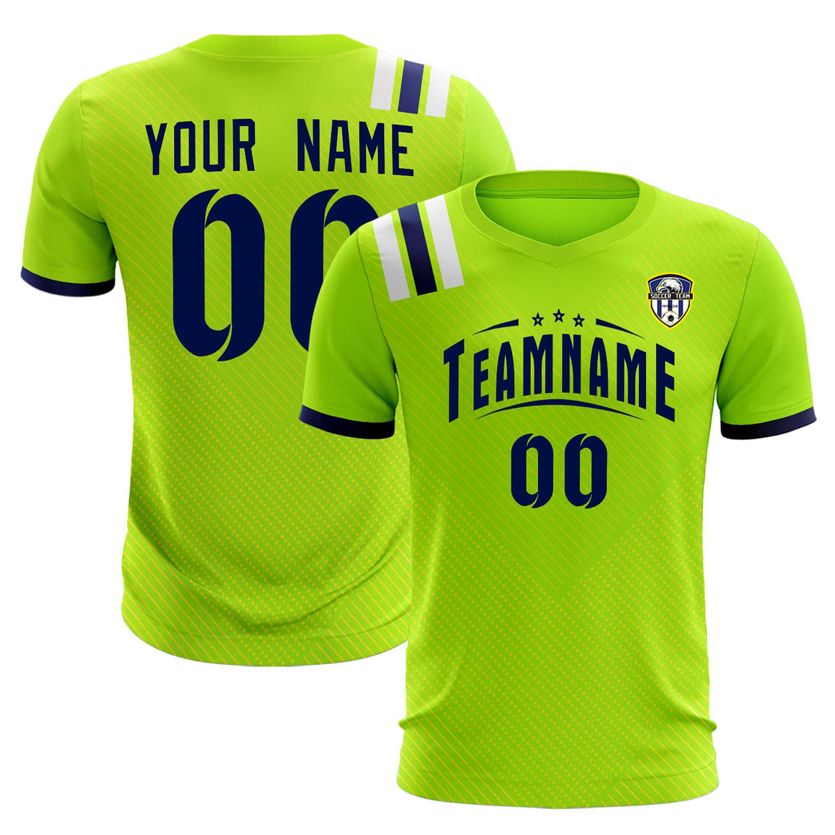 Custom Neon Green Striped Sportswear Football Kit Jersey For Adults