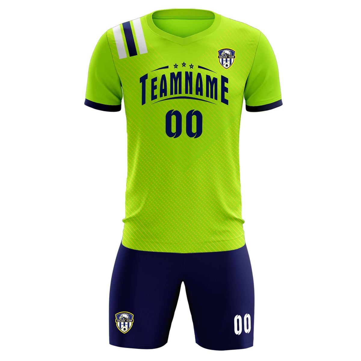 Custom Neon Green Striped Sportswear Football Kit Jersey For Adults