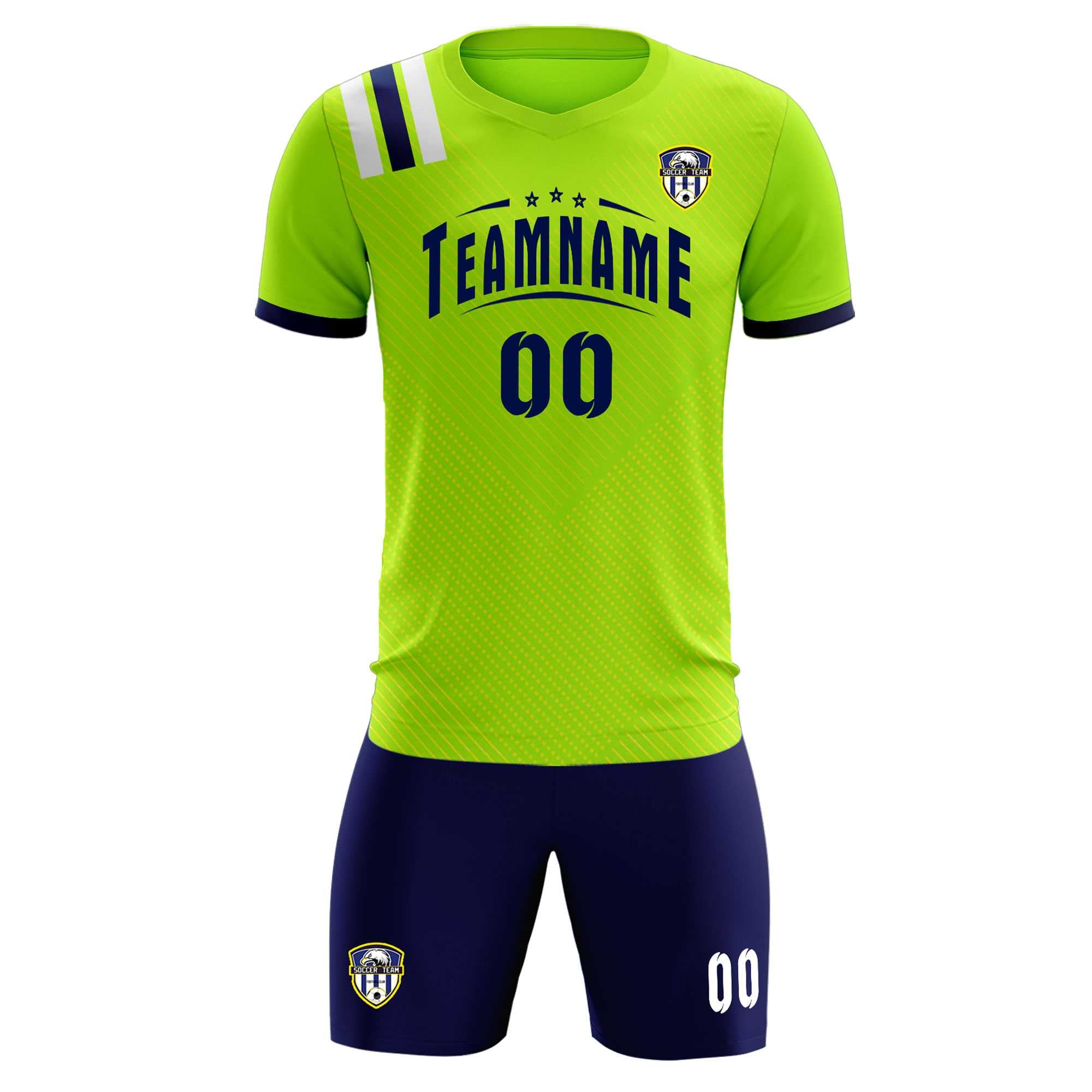 Custom Neon Green Striped Sportswear Football Kit Jersey For Adults