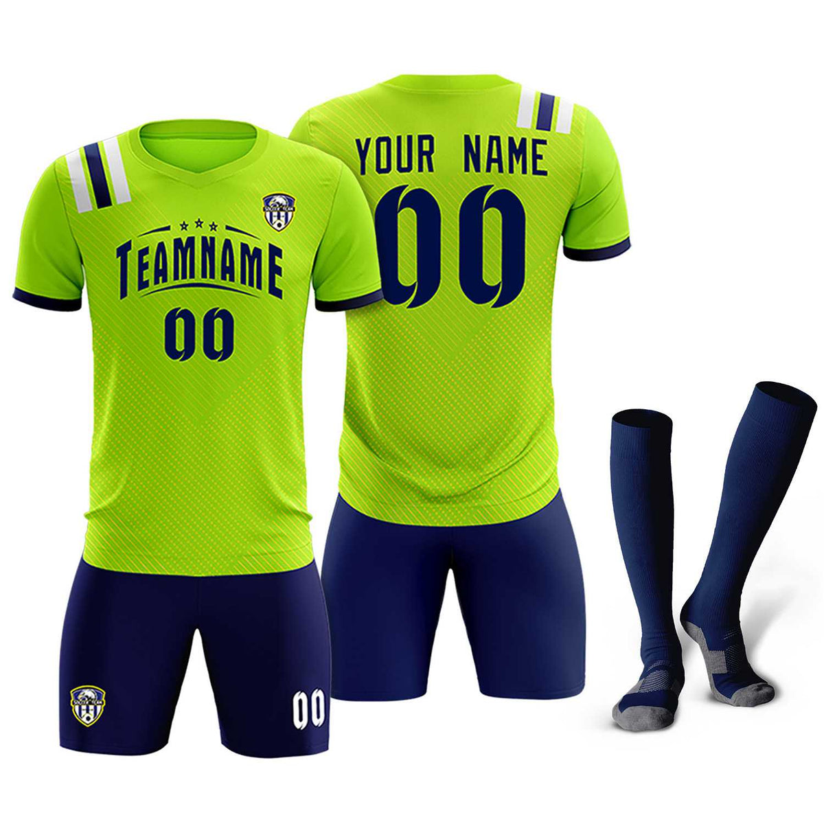 Custom Neon Green Striped Sportswear Football Kit Jersey For Adults