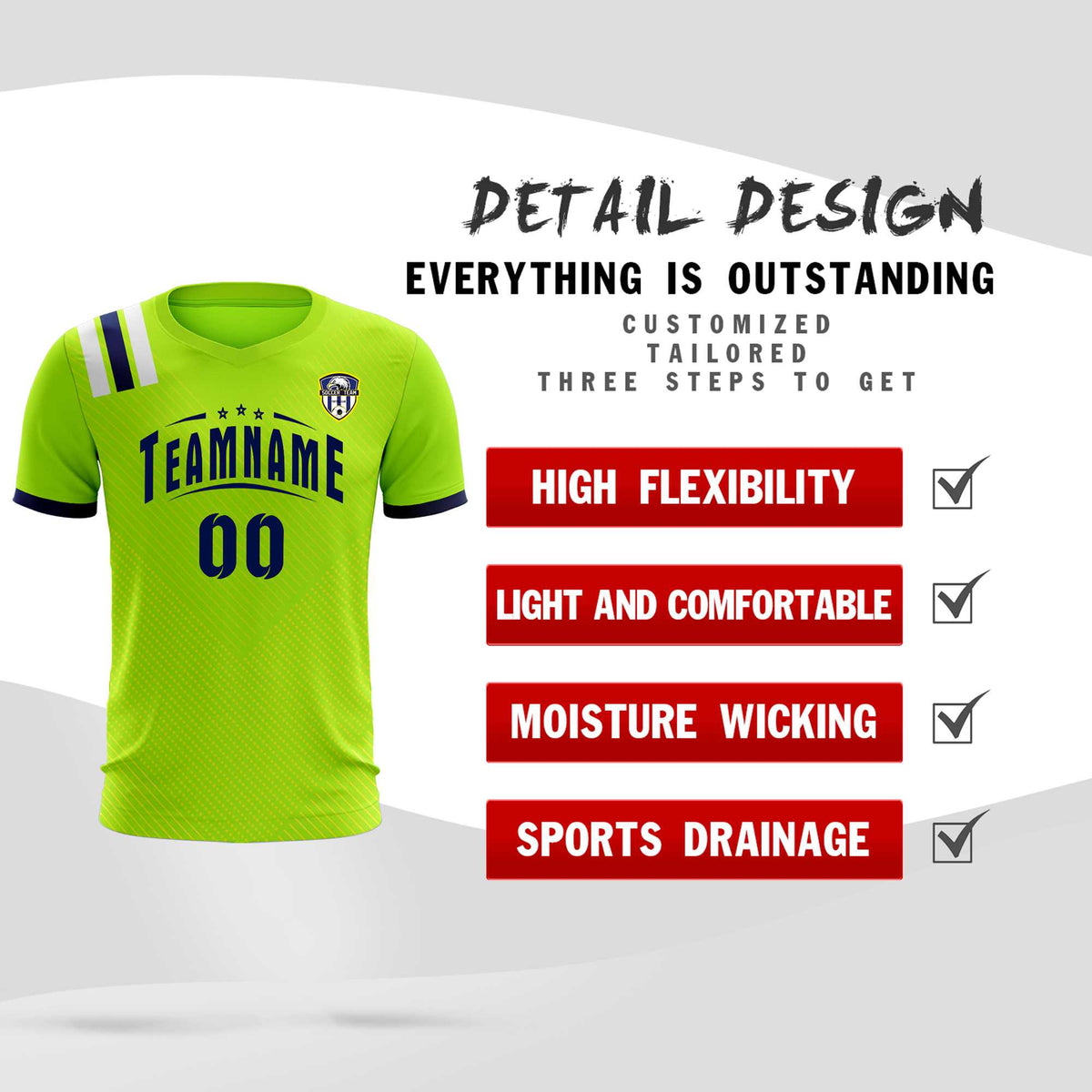 Custom Neon Green Striped Sportswear Football Kit Jersey For Adults