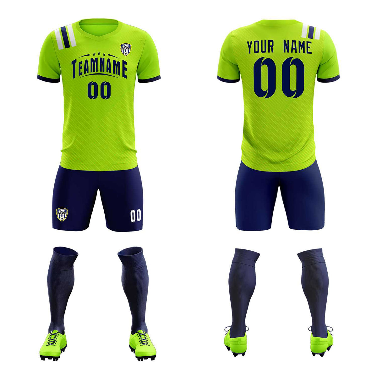 Custom Neon Green Striped Sportswear Football Kit Jersey For Adults