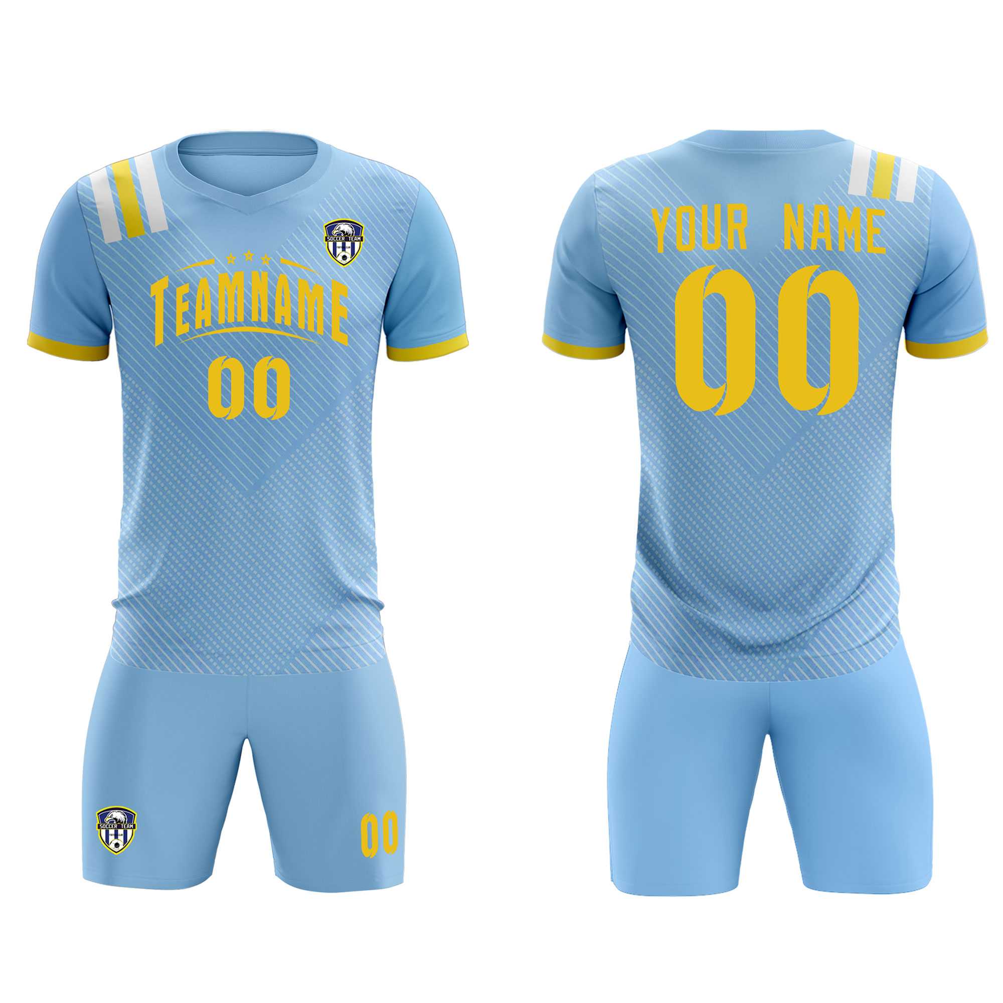 Custom Light Blue Striped Sportswear Football Kit Jersey For Adults
