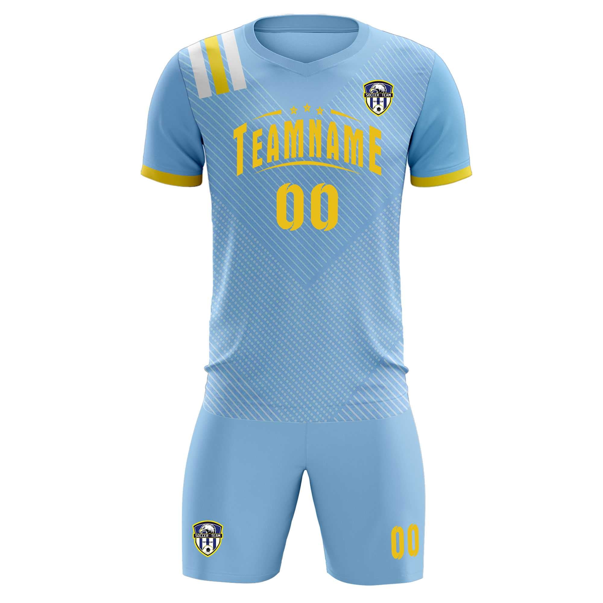 Custom Light Blue Striped Sportswear Football Kit Jersey For Adults