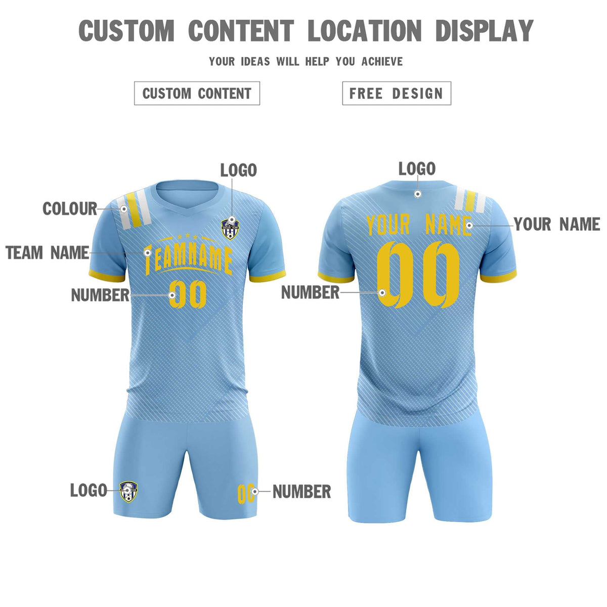 Custom Light Blue Striped Sportswear Football Kit Jersey For Adults