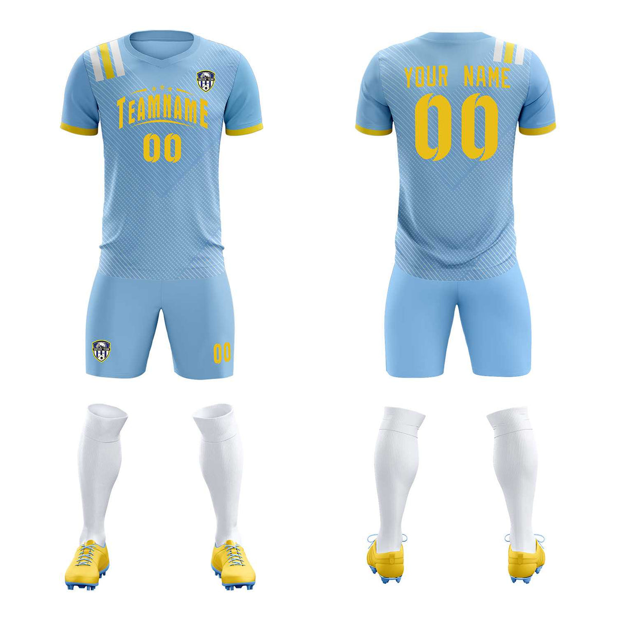 Custom Light Blue Striped Sportswear Football Kit Jersey For Adults