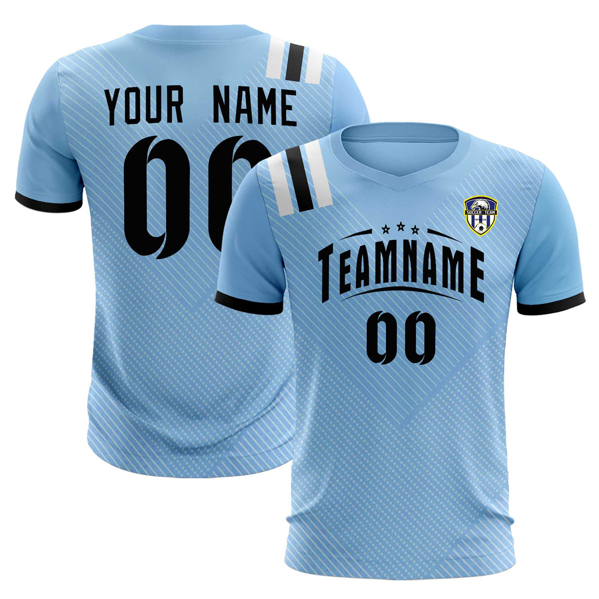 Custom Light Blue Striped Sportswear Football Kit Jersey For Adults