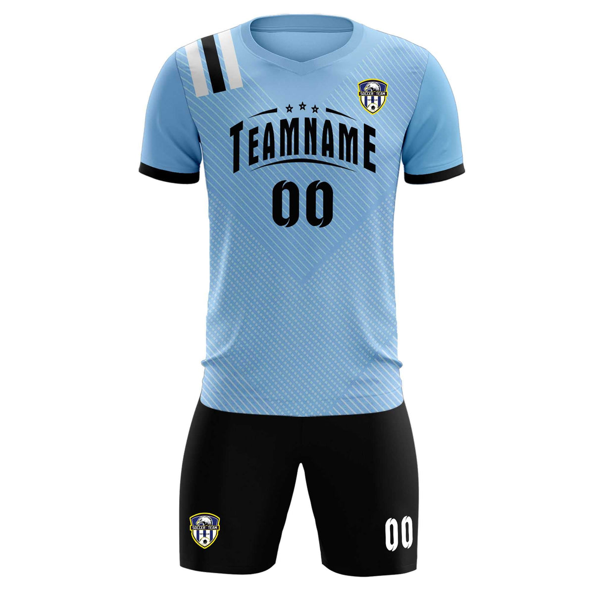 Custom Light Blue Striped Sportswear Football Kit Jersey For Adults
