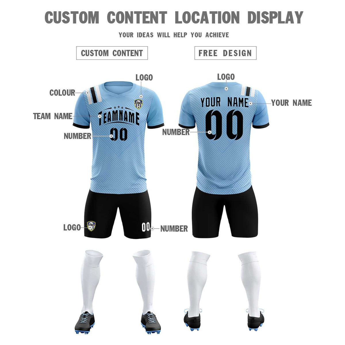 Custom Light Blue Striped Sportswear Football Kit Jersey For Adults