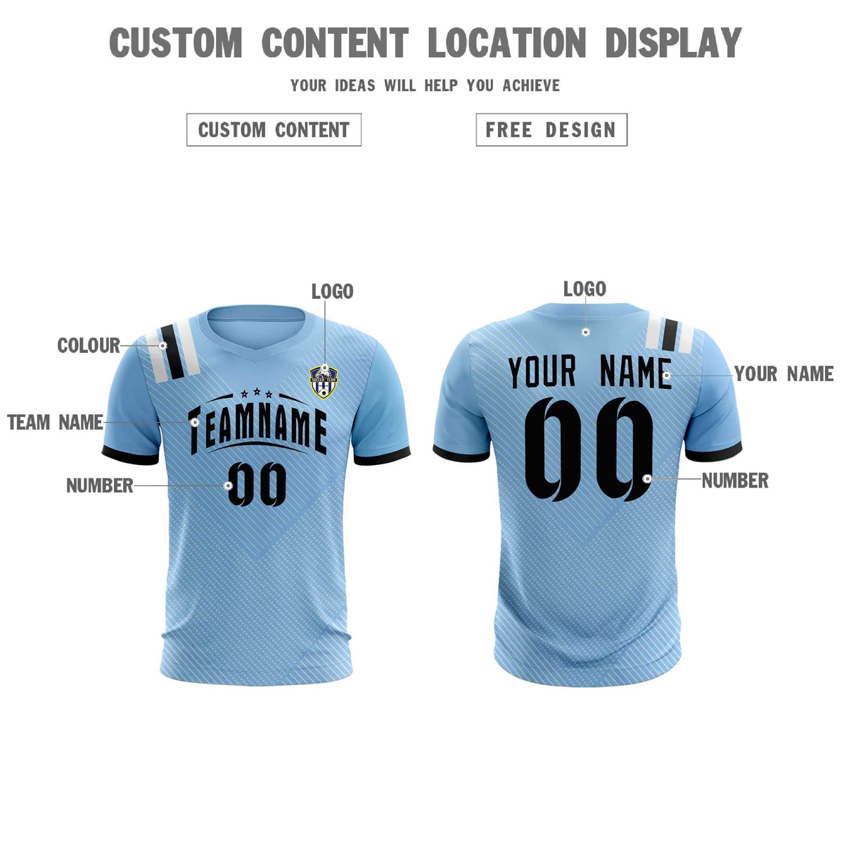 Custom Light Blue Striped Sportswear Football Kit Jersey For Adults