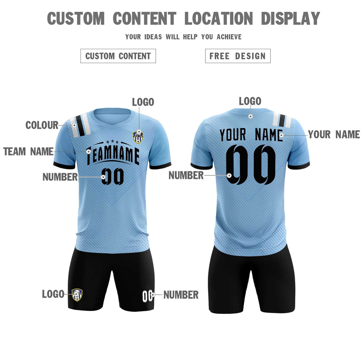 Custom Light Blue Striped Sportswear Football Kit Jersey For Adults