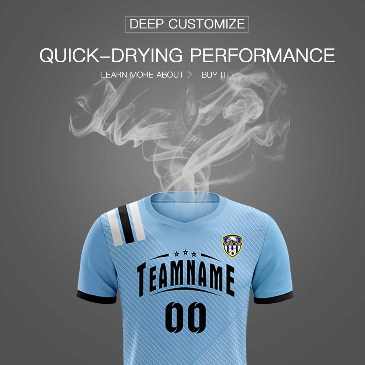 Custom Light Blue Striped Sportswear Football Kit Jersey For Adults