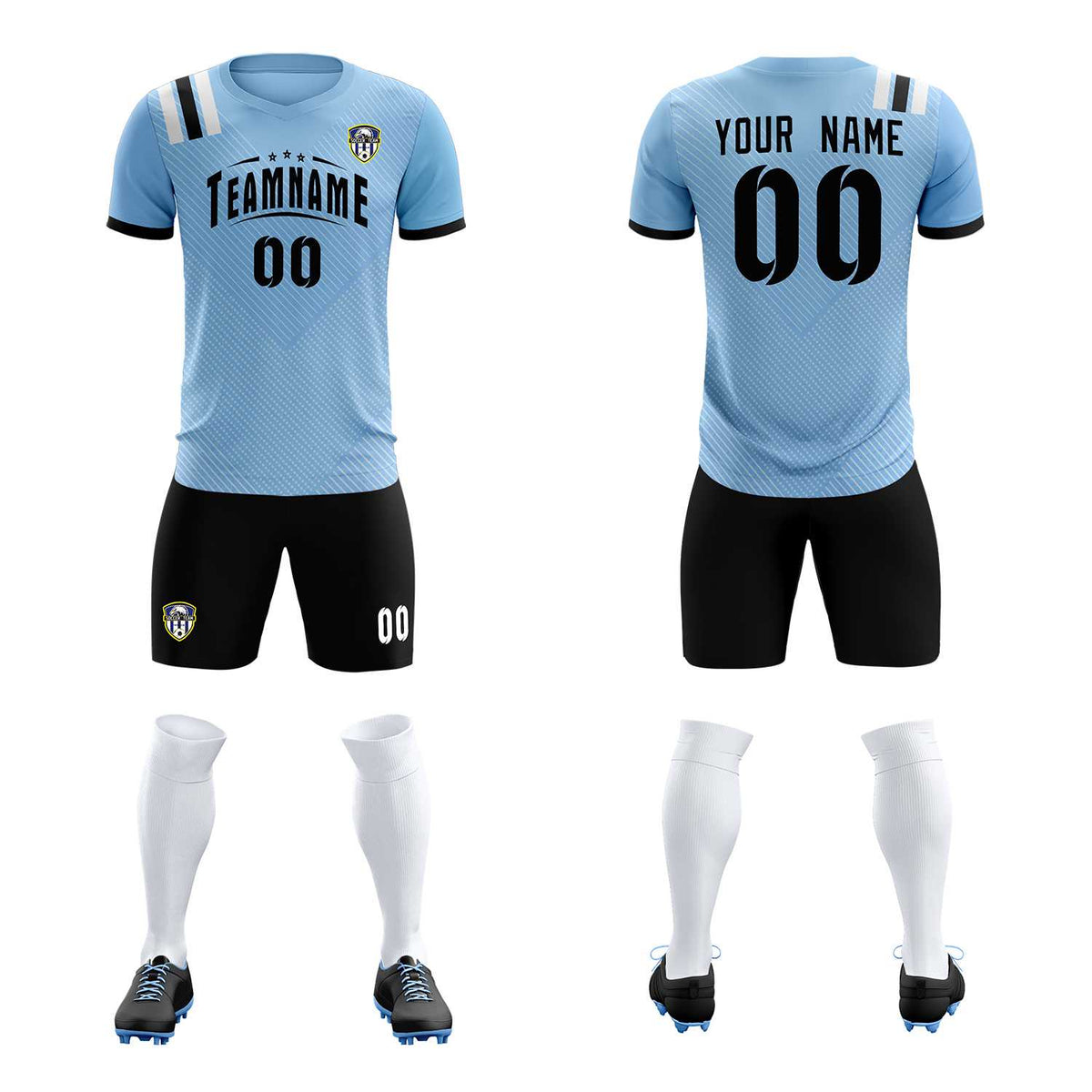 Custom Light Blue Striped Sportswear Football Kit Jersey For Adults
