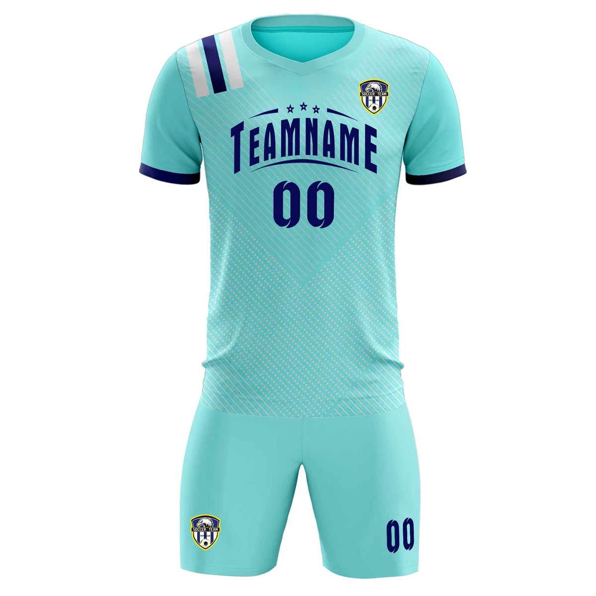 Custom Sky Blue Striped Sportswear Football Kit Jersey For Adults