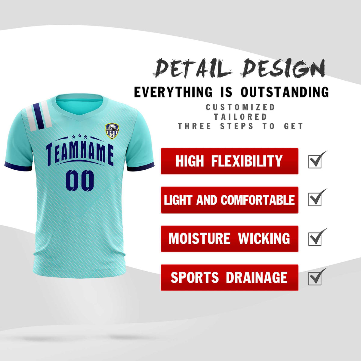 Custom Sky Blue Striped Sportswear Football Kit Jersey For Adults