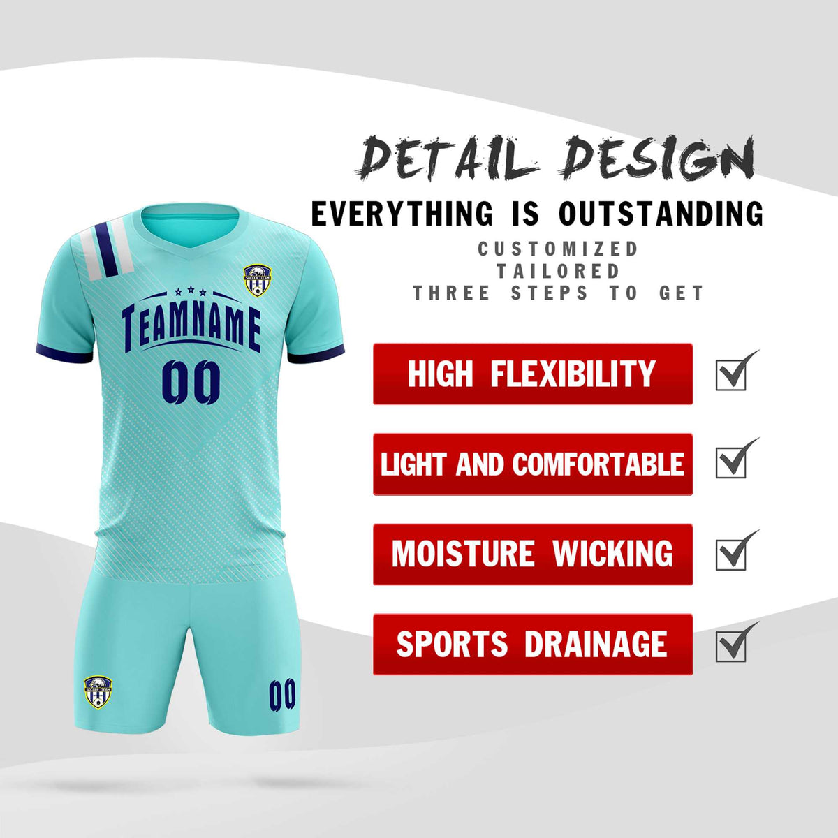 Custom Sky Blue Striped Sportswear Football Kit Jersey For Adults