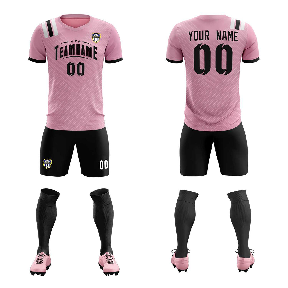 Custom Pink Striped Sportswear Football Kit Jersey For Adults
