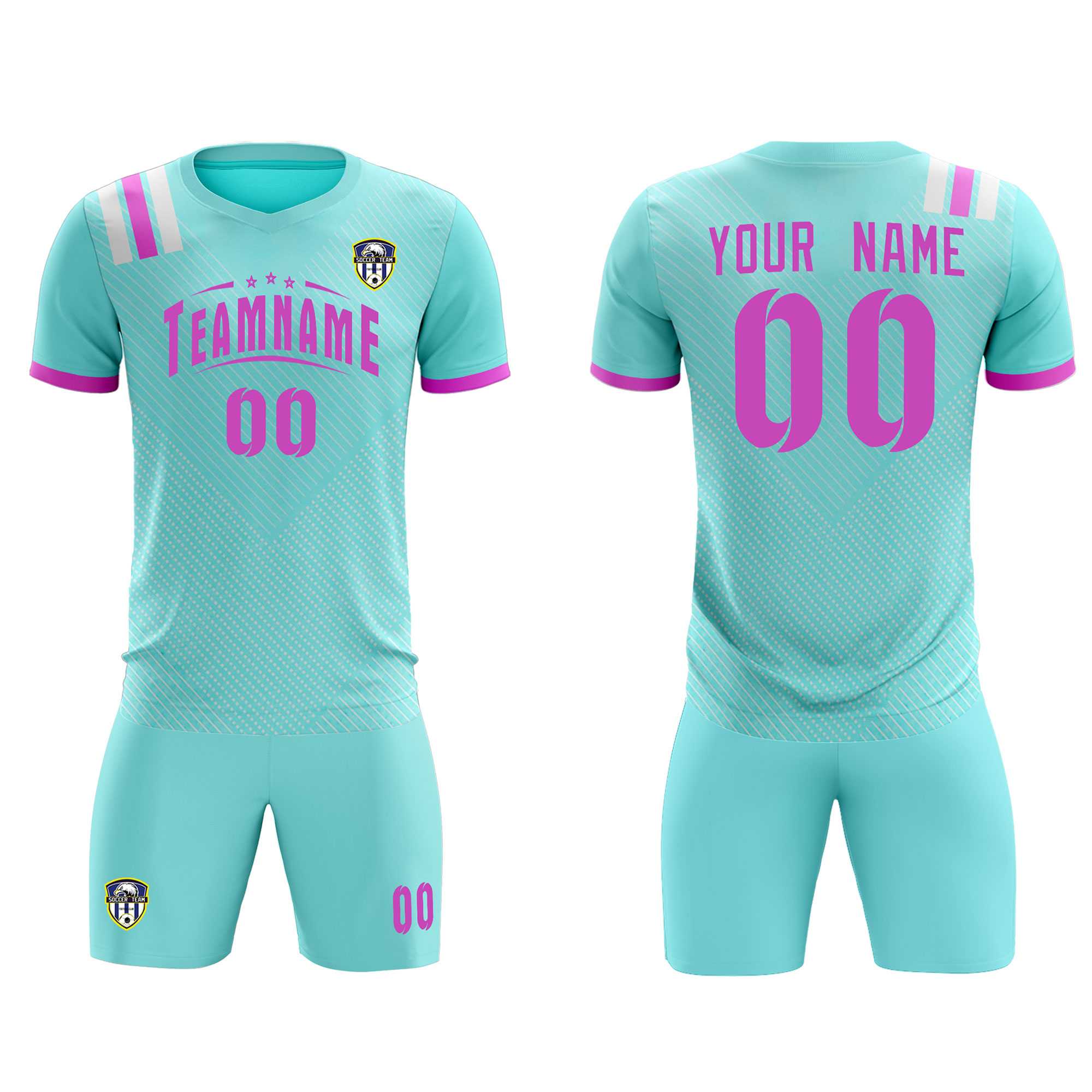 Custom Light Blue Striped Sportswear Football Kit Jersey For Adults