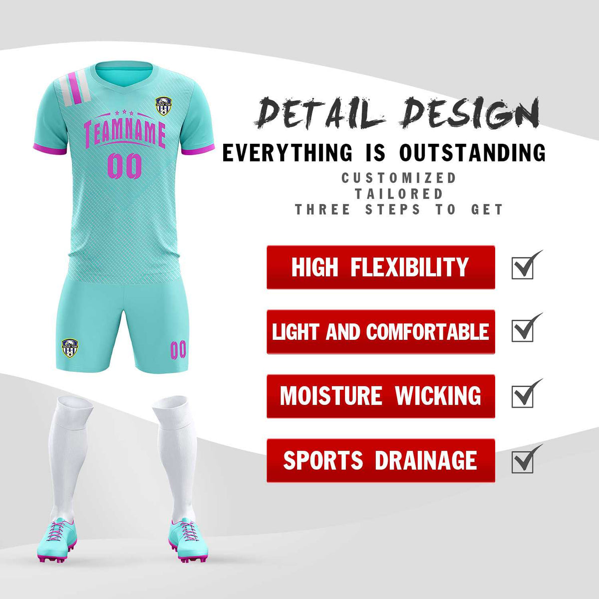 Custom Light Blue Striped Sportswear Football Kit Jersey For Adults