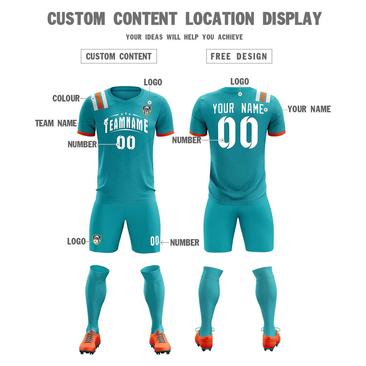 Custom Aqua Striped Sportswear Football Kit Jersey For Adults