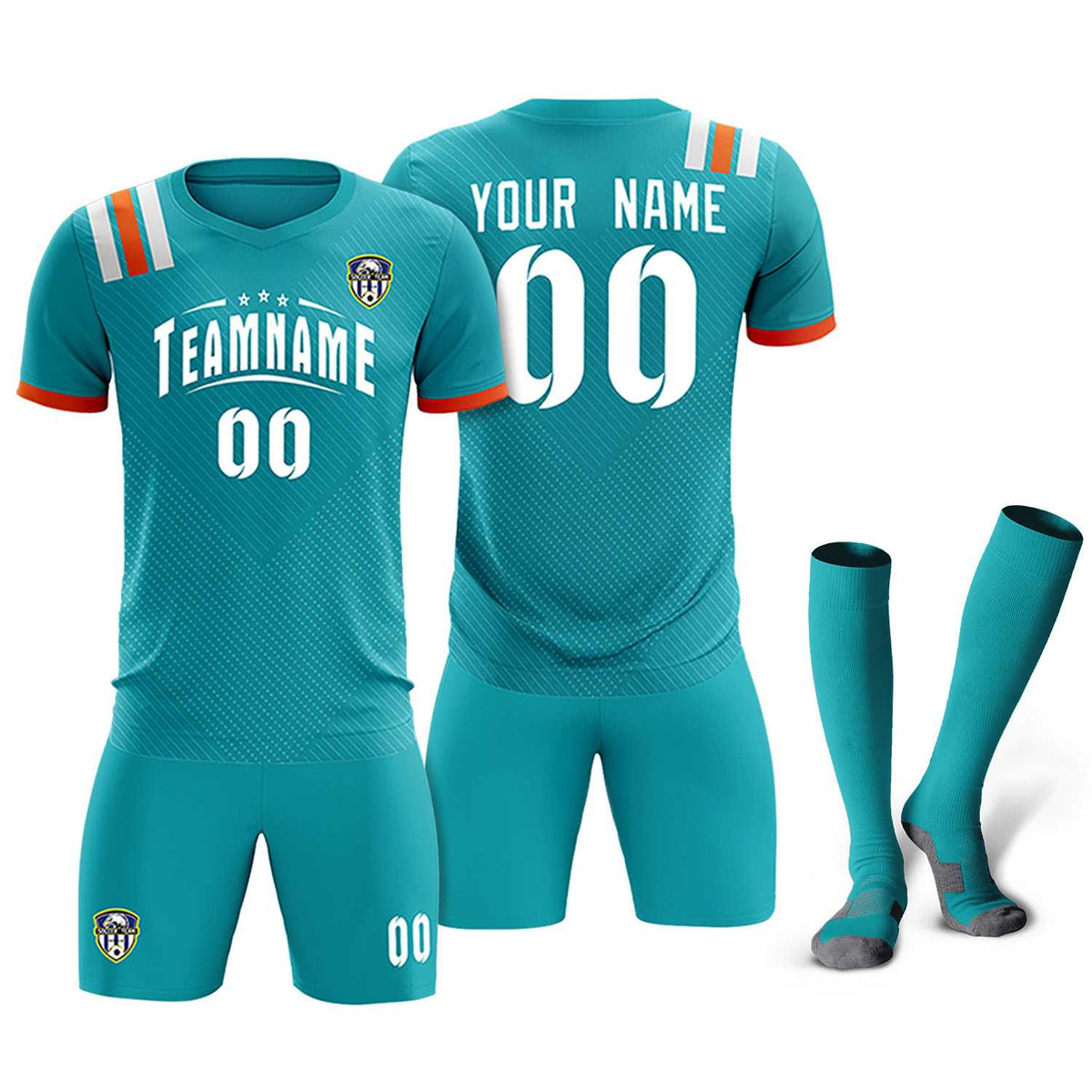 Custom Aqua Striped Sportswear Football Kit Jersey For Adults