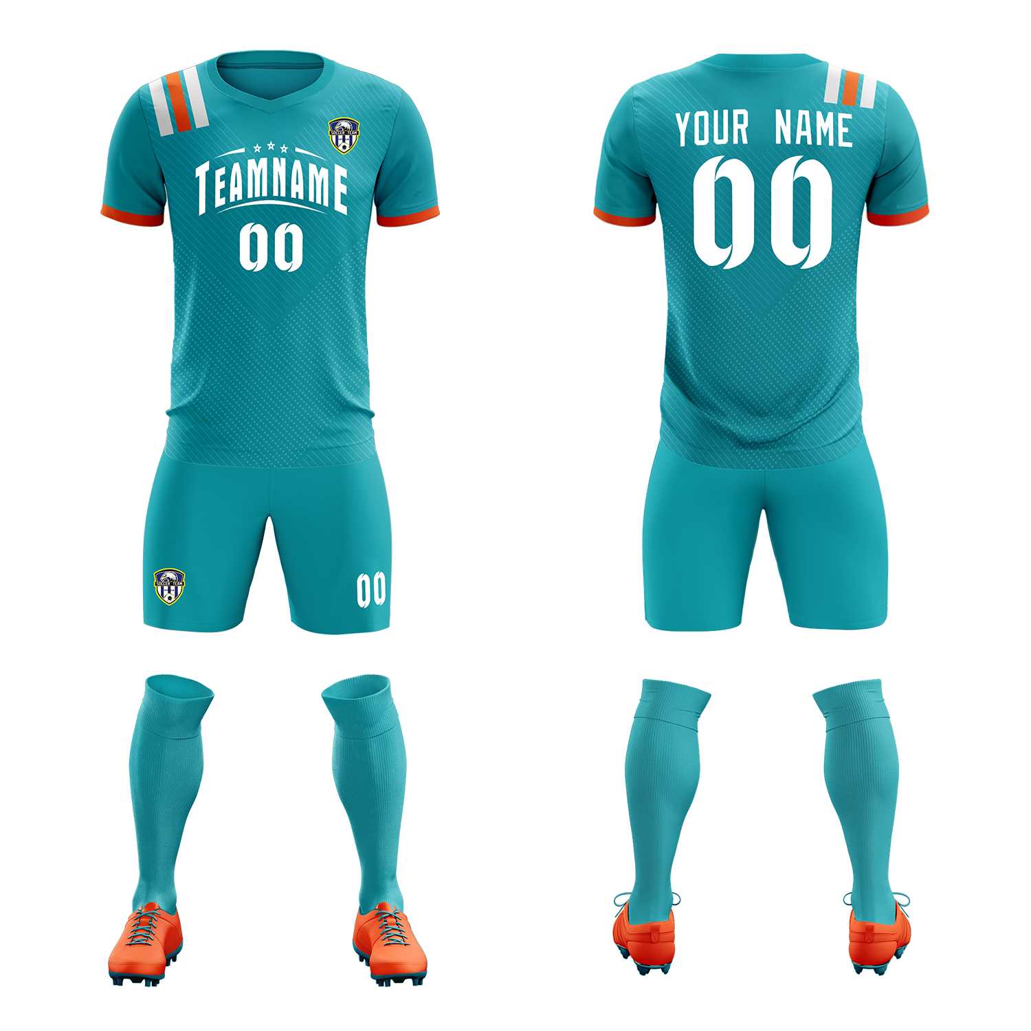 Custom Aqua Striped Sportswear Football Kit Jersey For Adults