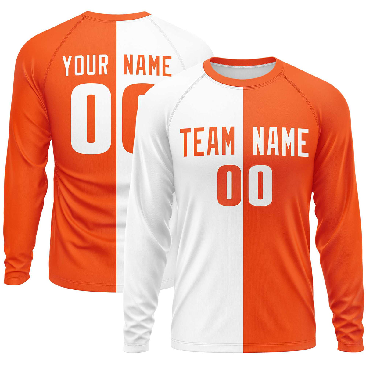 Custom White Orange Crew Neck Split Design Long Sleeve Performance T-Shirt | KXKSHOP