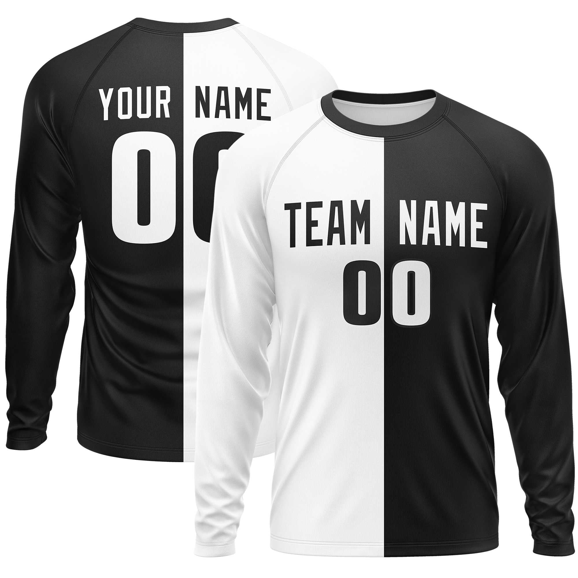 Custom White Black Crew Neck Split Design Long Sleeve Performance T-Shirt | KXKSHOP